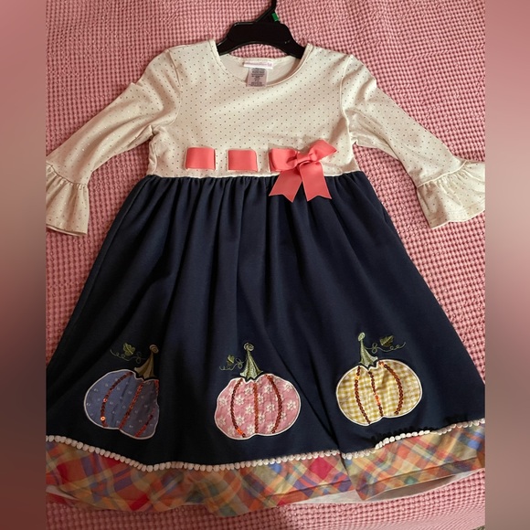 Bonnie Jean Girls' Pink and Blue Pumpkin Dress - Picture 8 of 8